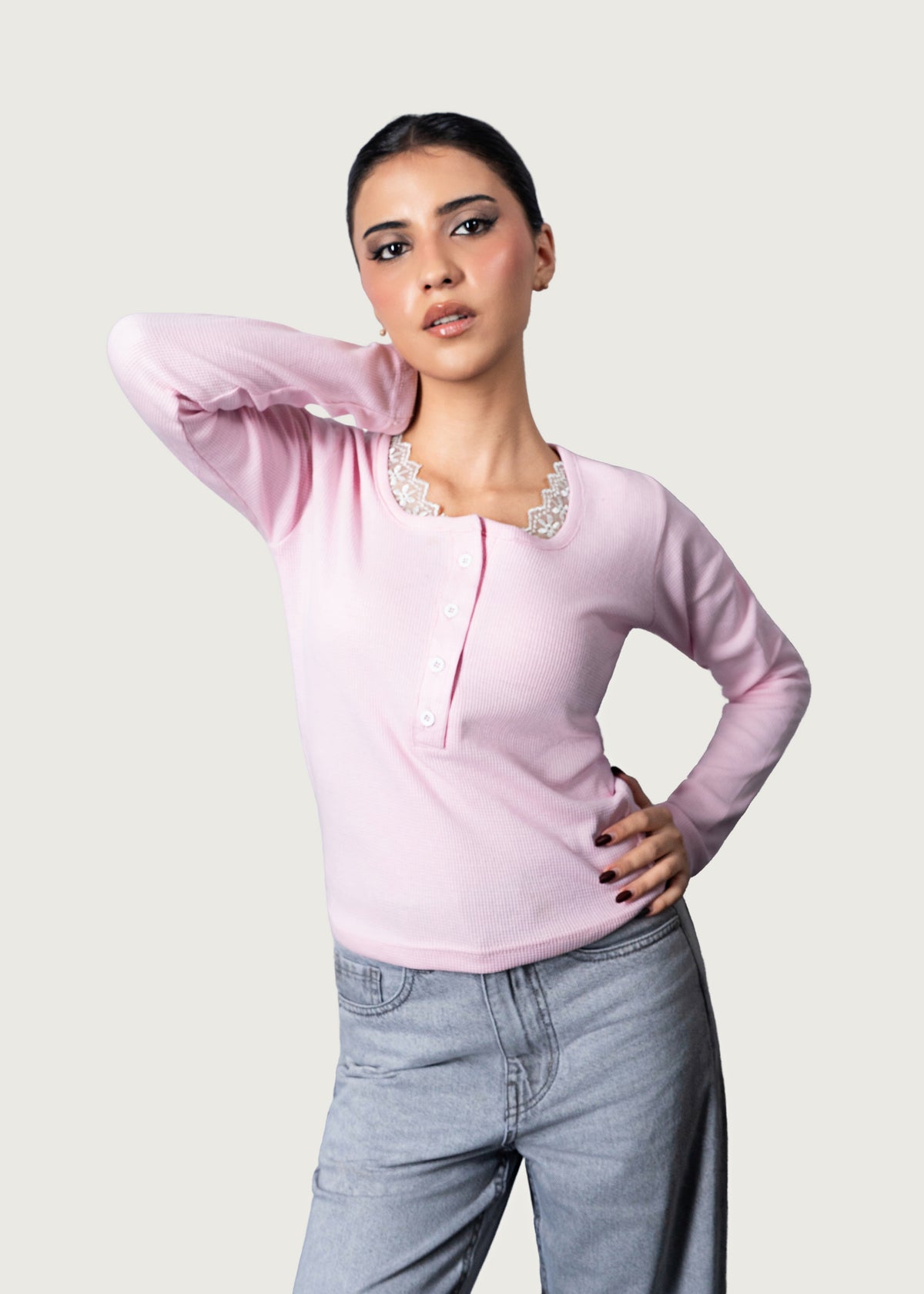 Pink Lace Henley