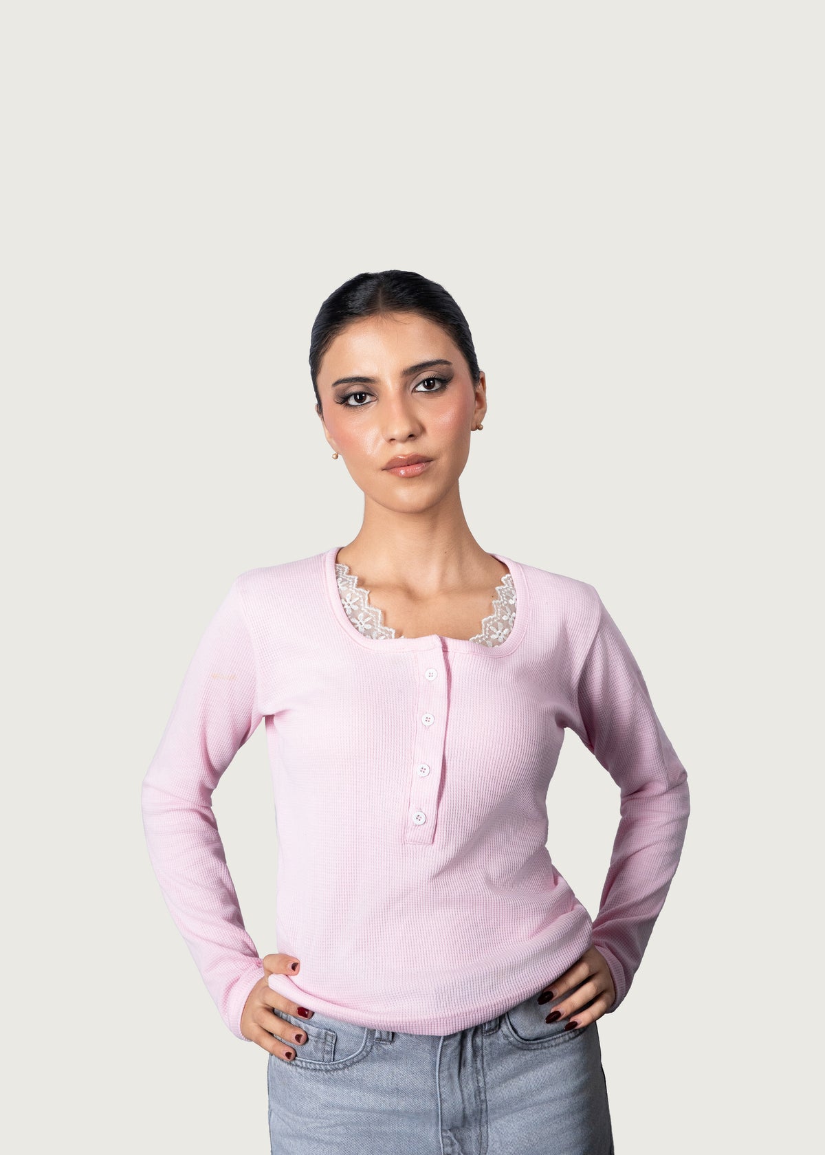Pink Lace Henley